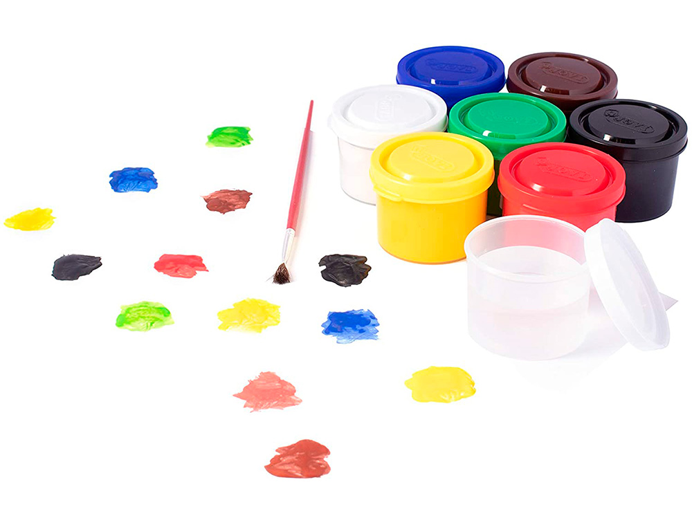 GOUACHE SCOLAIRE JOVI A BASE D'EAU COULEUR ASSORTIES 6 POTS DE 35 ML + PINCEAU+ POT POUR L'EAU