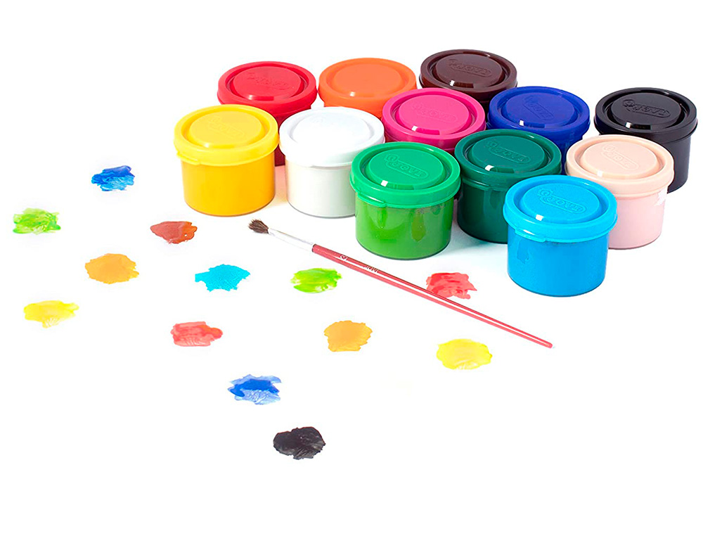 GOUACHE SCOLAIRE JOVI A BASE D'EAU COULEUR ASSORTIES 12 POTS DE 35 ML + PINCEAU