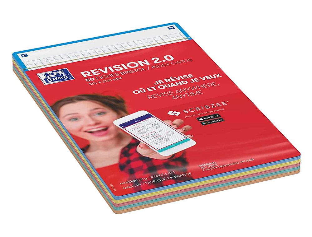FICHES BRISTOL OXFORD REVISION 2.0 A6 NON PERFOREE  32 FICHES/FILM Q5X5 CARTON    ASSORTI