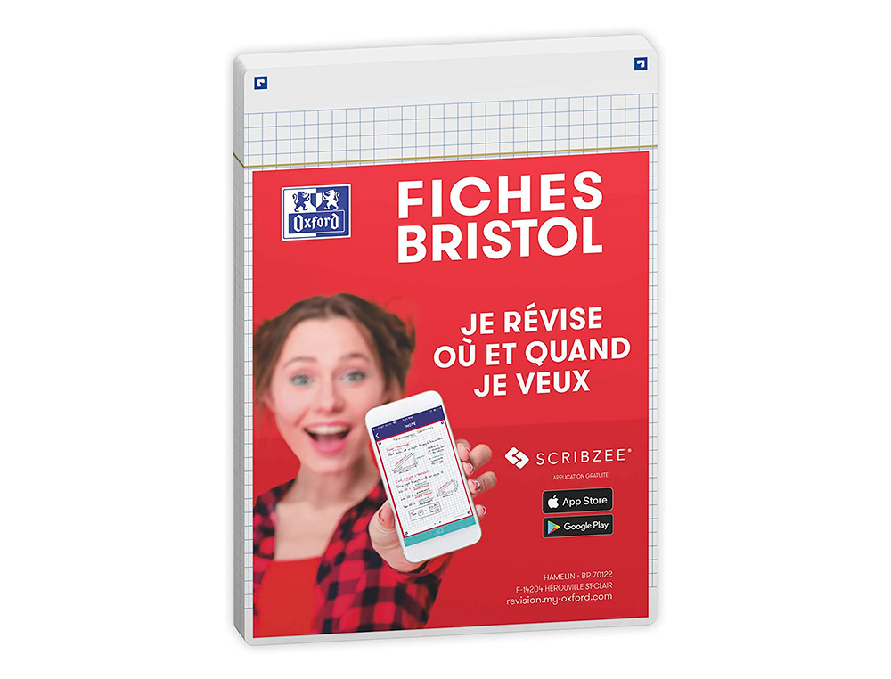 FICHES BRISTOL OXFORD REVISION 2.0 A5 PERFOREE 32   FICHES/FILM  Q5X5 CADRE BLANC