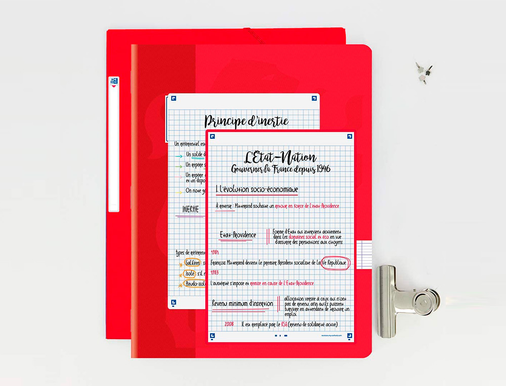FICHES BRISTOL OXFORD REVISION 2.0 A5 PERFOREE  32  FICHES/FILM Q5X5 CADRE ROUGE