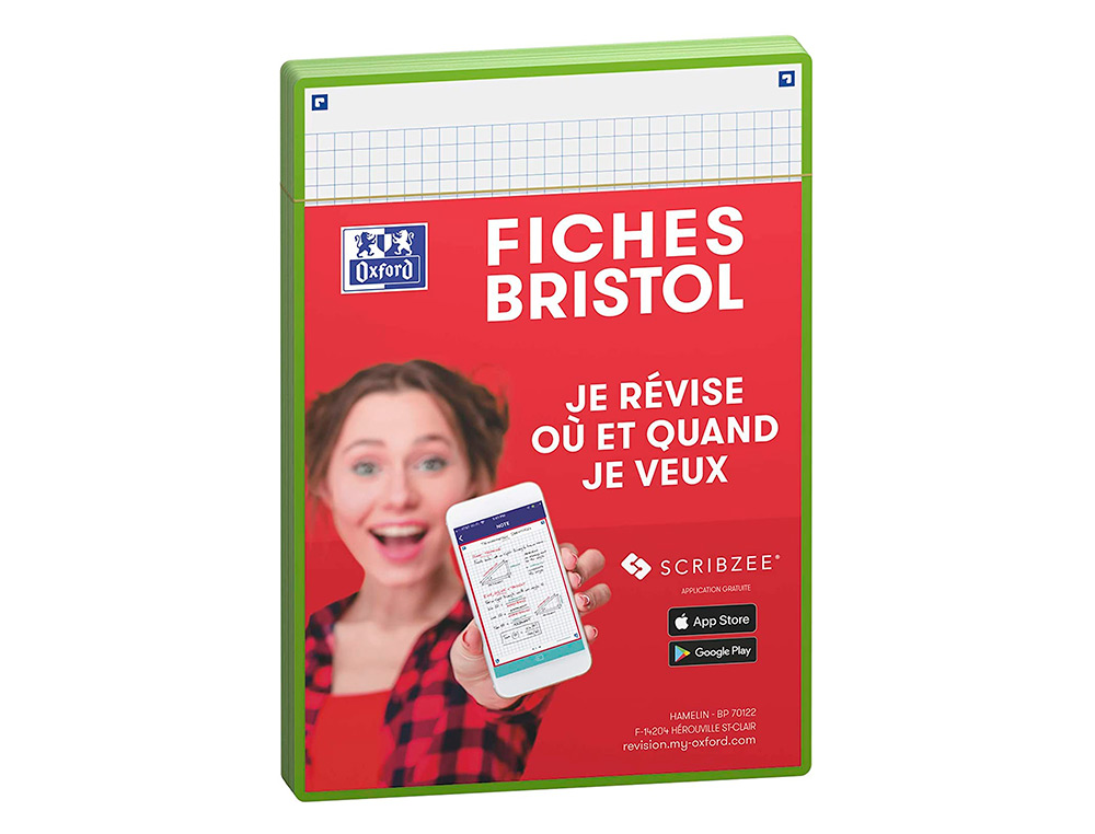 FICHES BRISTOL OXFORD REVISION 2.0 A5 PERFOREE 32   FICHES/FILM Q5X5 CADRE VERT