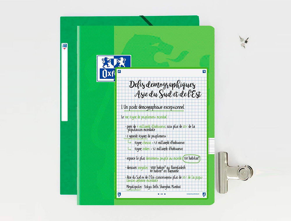 FICHES BRISTOL OXFORD REVISION 2.0 A5 PERFOREE 32   FICHES/FILM Q5X5 CADRE VERT
