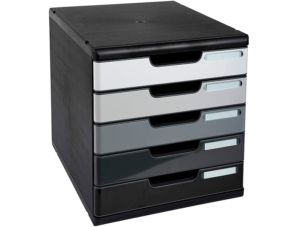 MODULE EXACOMPTA 5 TIROIRS CERTIFIES ANGE BLEU NOIR NUANCES DE GRIS GLOSSY