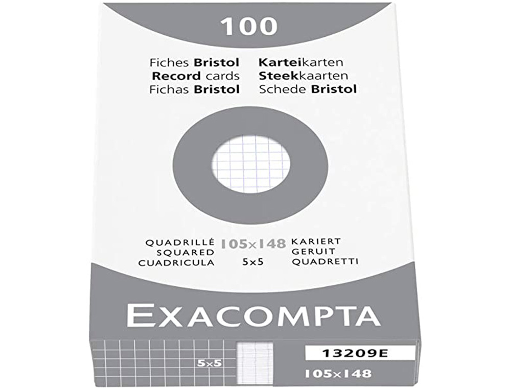 ETUI 100 FICHES EXACOMPTA BRISTOL QUADRILLEE 5X5 NON    PERFOREE BLANC 105X148MM