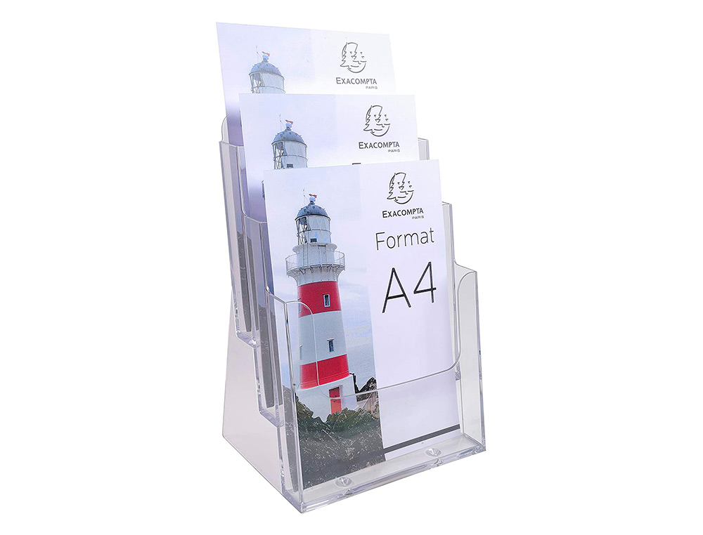 DISTRIBUTEUR EXACOMPTA POLYSTYRENE FORMAT A4         VEERTICAL 3 COMPARTIMENTS     TRANSPARENT