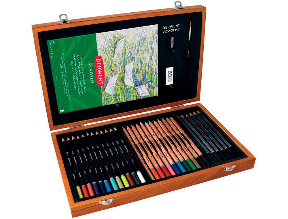 COFFRET EN BOIS OZ INTERNATIONAL 350X230X60 MM   ASSORTIMENT 30 CRAYONS        COULEUR ACADEMY ET