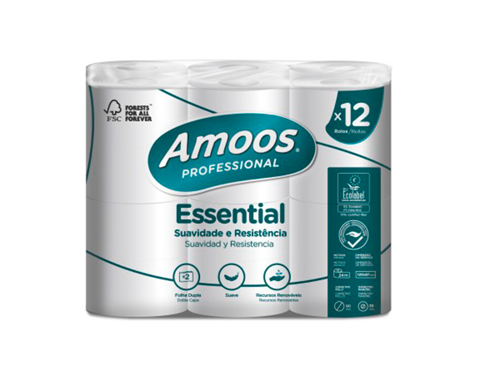 PAPIER HYGIENIQUE AMOOS DOMESTIQUE 2 PLIS 20M PAQUET  DE 12 ROULEAUX