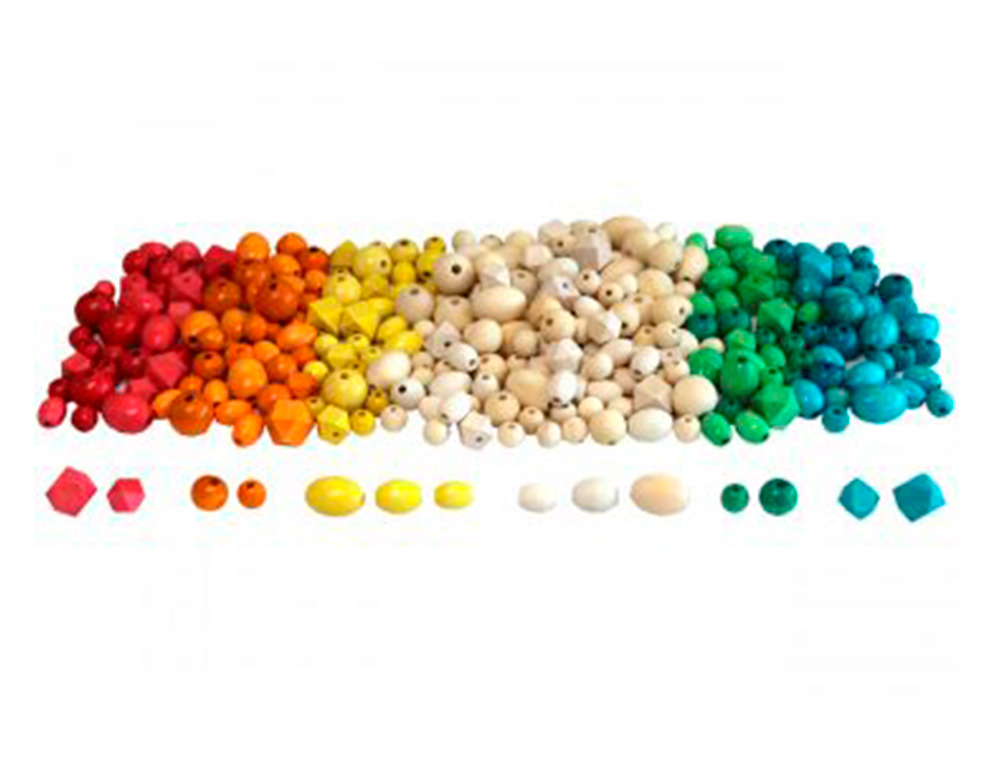 PACK DE PERLES SODERTEX EN BOIS SCANDINAVIA AVEC BO TE EN PLASTIQUE - 3 TAILLES - 300 PCS - 620G - 6 COLORIS