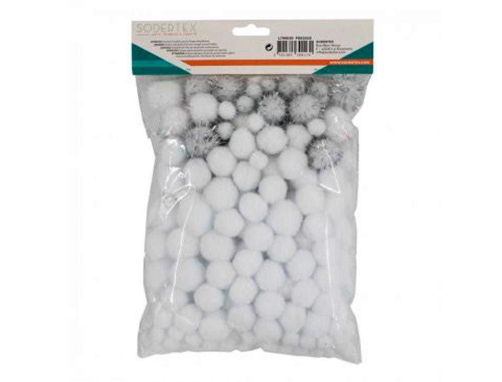 PACK POMPONS SODERTEX WHITE - 3 TAILLES - 200 PCS - 2       COLORIS