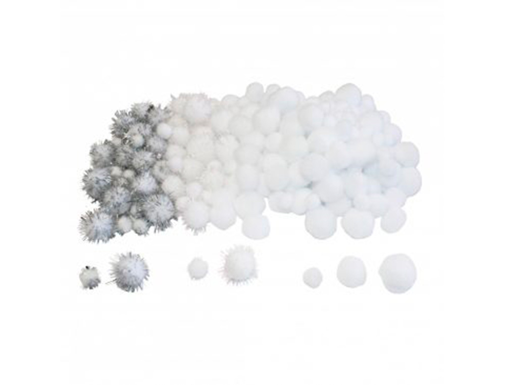 PACK POMPONS SODERTEX WHITE - 3 TAILLES - 200 PCS - 2       COLORIS