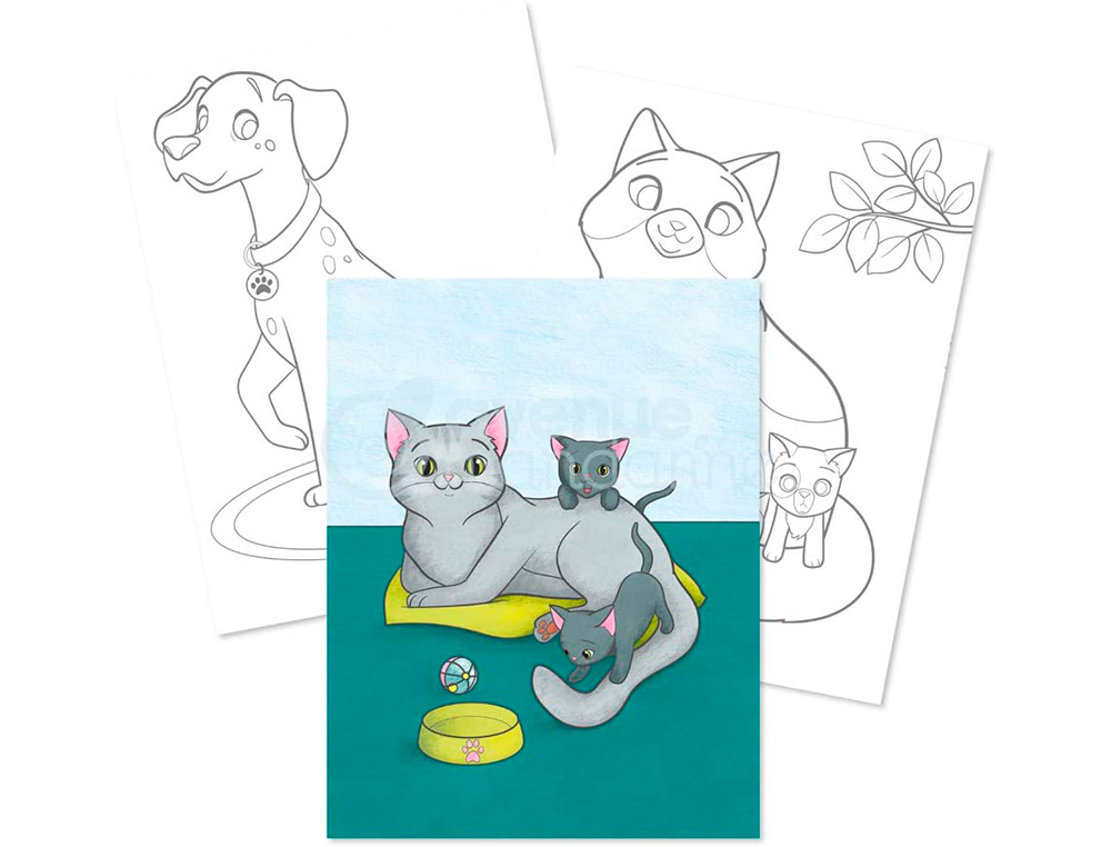 CARNET COLORIER GRAFFY CLAIREFONTAINE ANIMAUX        FAMILIERS MAMAN-B B