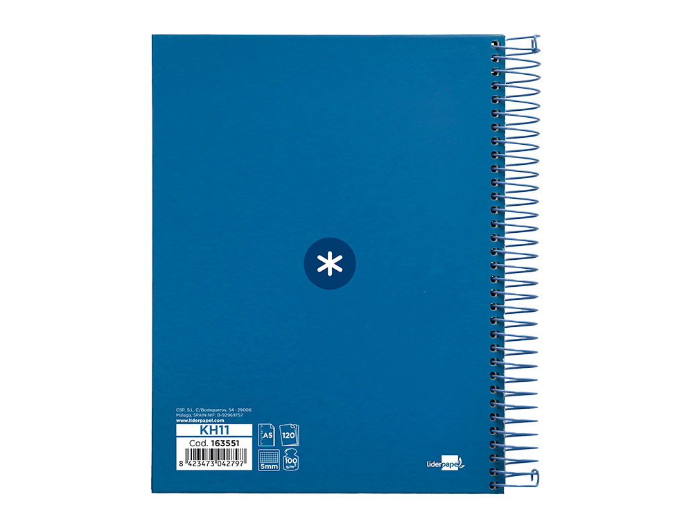 CAHIER SPIRALE ANTARTIK A5 14,8X21CM 240P 90G/M2 5X5MM 6 TROUS COIL-LOCK COLORIS BLEU MARINE
