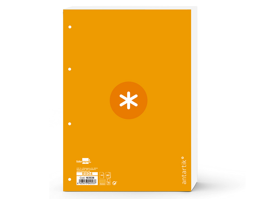 FEUILLET MOBILE ANTARTIK A4 80FEUILLES 90G QUADRILLAGE 5MM  4 TROUS BORD COLORIS JAUNE