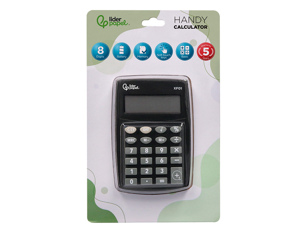 CALCULATRICE DE POCHE LIDERPAPEL XF01 8 CHIFFRES AVEC PILE 99X64X9 MM COLORIS NOIR