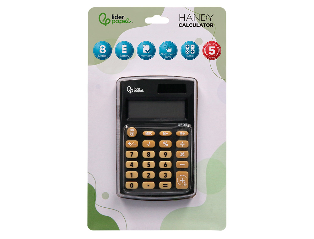 CALCULATRICE DE POCHE XF05 8 CHIFFRES SOLAIRE ET PILES 98X62X8 MM COLORIS NOIR