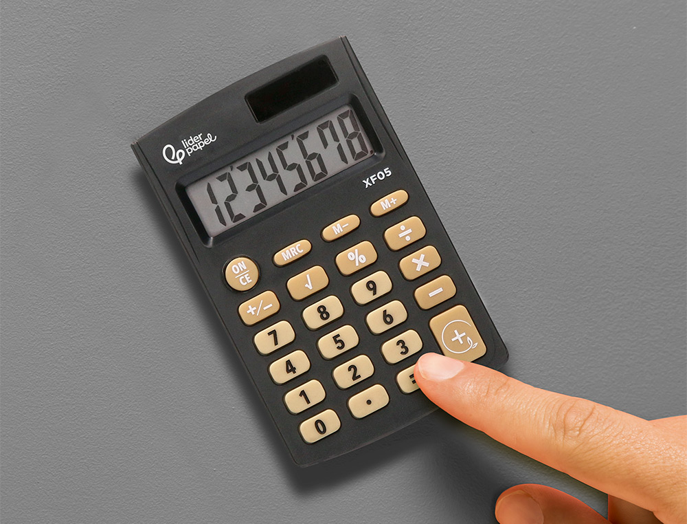 CALCULATRICE DE POCHE XF05 8 CHIFFRES SOLAIRE ET PILES 98X62X8 MM COLORIS NOIR