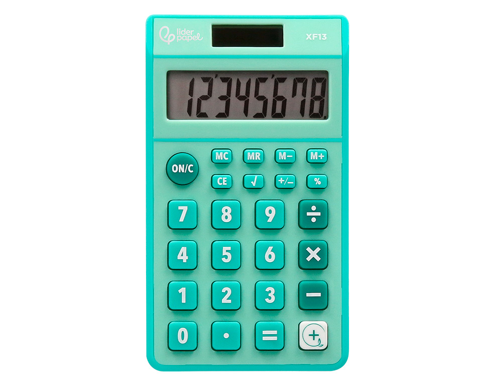 CALCULATRICE DE POCHE LIDERPAPEL XF13 8 CHIFFRES SOLAIRE ET PILES 115X65X8 MM COLORIS VERT