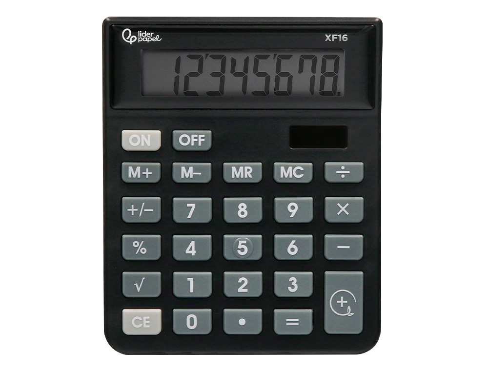 CALCULATRICE DE BUREAU LIDERPAPEL XF16 8 CHIFFRES SOLAIRE ET PILES 127X105X24 MM COLORIS NOIR