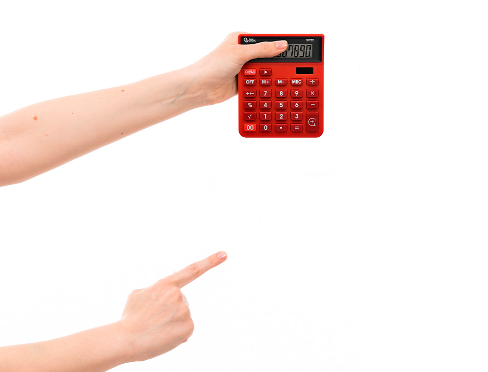 CALCULATRICE DE BUREAU LIDERPAPEL XF22 10 CHIFFRES SOLAIRE ET PILES 127X105X24 MM COLORIS ROUGE