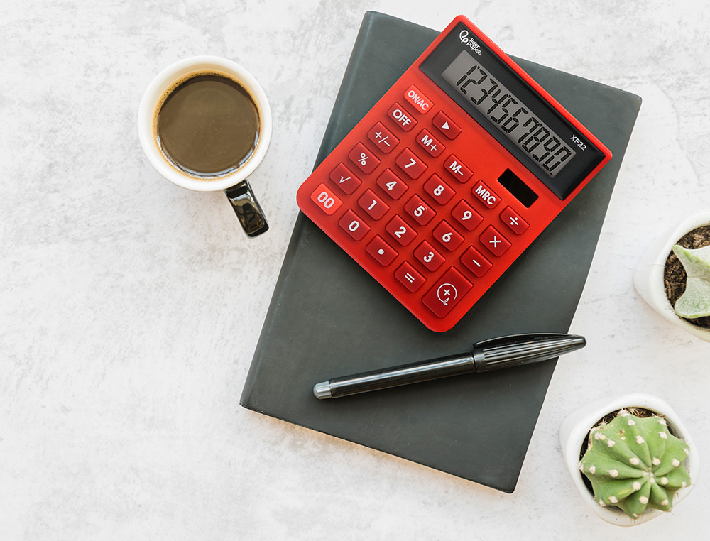 CALCULATRICE DE BUREAU LIDERPAPEL XF22 10 CHIFFRES SOLAIRE ET PILES 127X105X24 MM COLORIS ROUGE