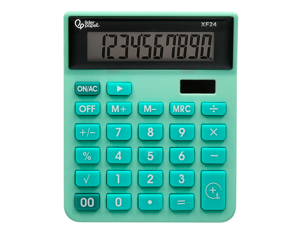CALCULATRICE DE BUREAU LIDERPAPEL XF24 10 CHIFFRES   SOLAIRE ET PILES 127X105X24   MM COLORIS VERT