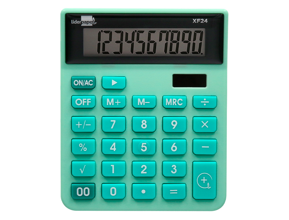 CALCULATRICE DE BUREAU LIDERPAPEL XF24 10 CHIFFRES SOLAIRE ET PILES 127X105X24 MM COLORIS VERT