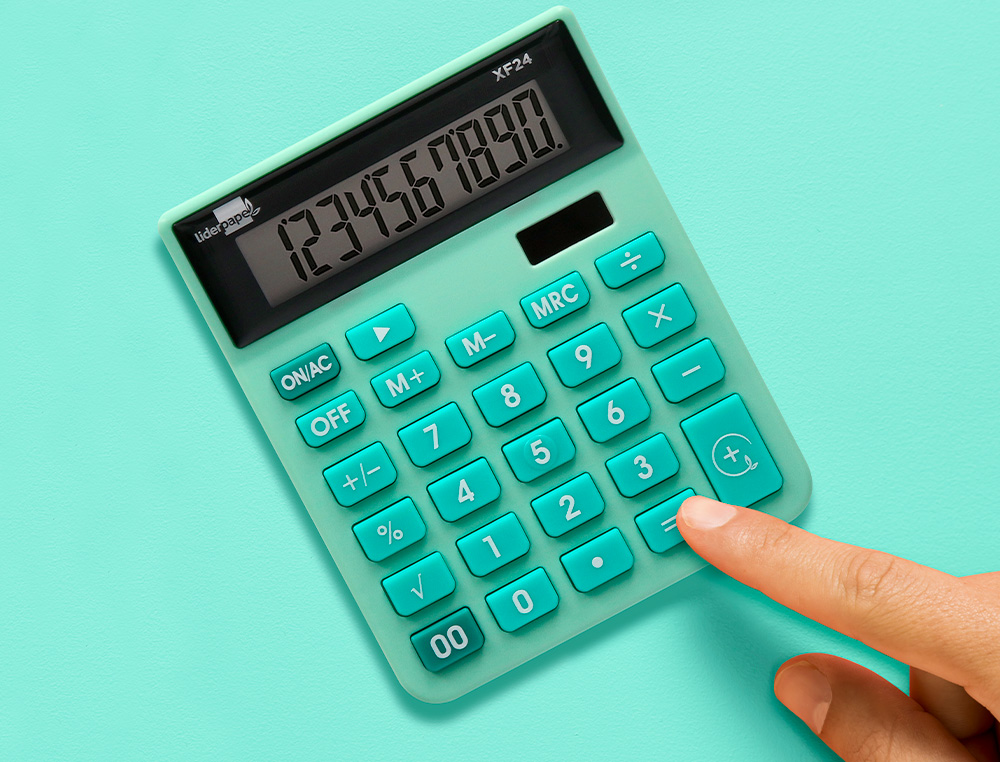 CALCULATRICE DE BUREAU LIDERPAPEL XF24 10 CHIFFRES SOLAIRE ET PILES 127X105X24 MM COLORIS VERT