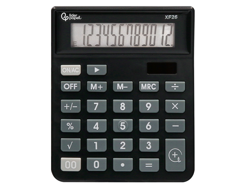CALCULATRICE DE BUREAU LIDERPAPEL XF26 12 CHIFFRES SOLAIRE ET PILES 127X105X24 MM COLORIS NOIR