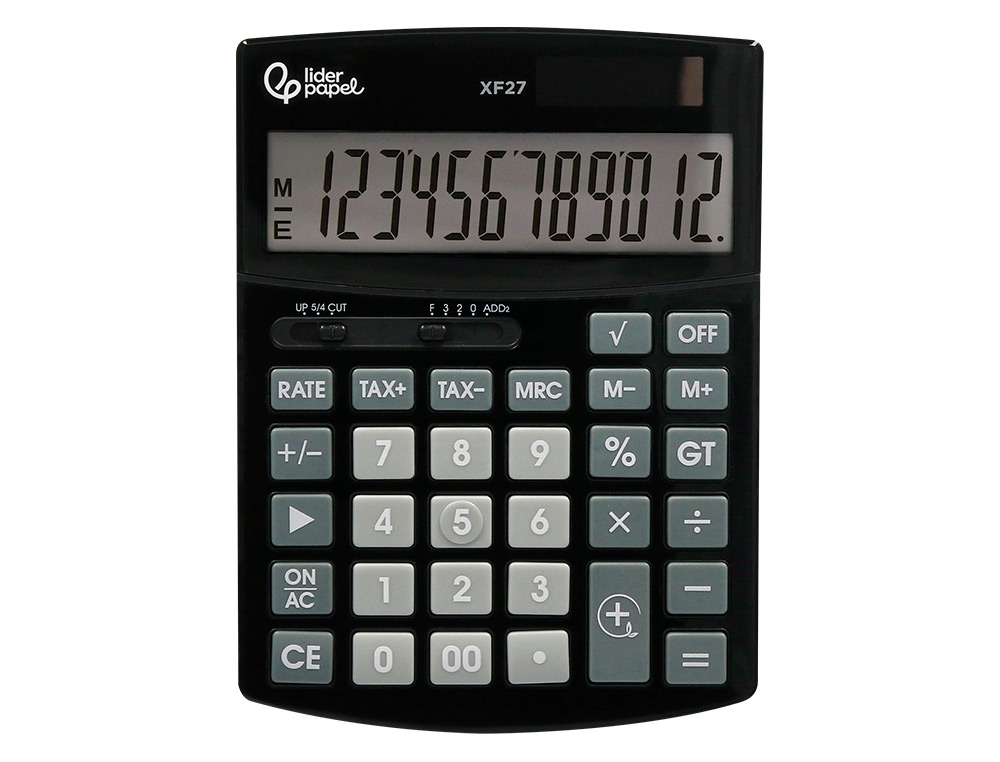 CALCULATRICE DE BUREAU LIDERPAPEL XF27 12 CHIFFRES TAXES SOLAIRE ET PILES COLORIS NOIR 155X115X25 MM