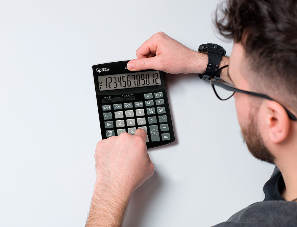 CALCULATRICE DE BUREAU LIDERPAPEL XF27 12 CHIFFRES TAXES SOLAIRE ET PILES COLORIS NOIR 155X115X25 MM