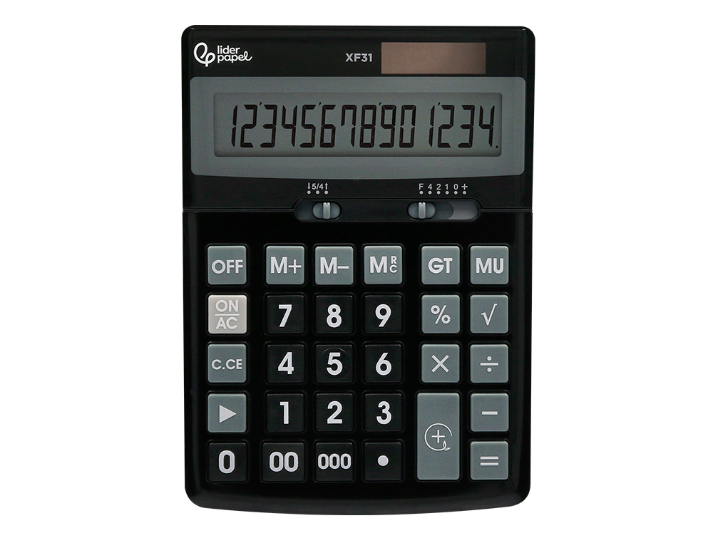 CALCULATRICE DE BUREAU LIDERPAPEL XF31 14 CHIFFRES   SOLAIRE ET PILES COLORIS NOIR 170X122X35 MM