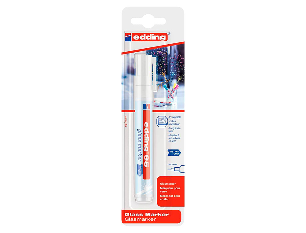 MARQUEUR EDDING 95 POUR VERRE POINTE RONDE TRACE 1,5 A 3MM COLORIS BLANC