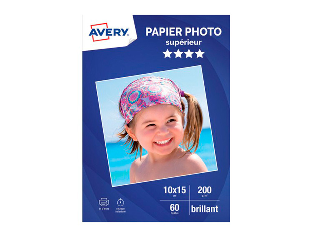 PAPIER PHOTO AVERY BRILLANT 200G 10X15 PAQUET DE 60       FEUILLES