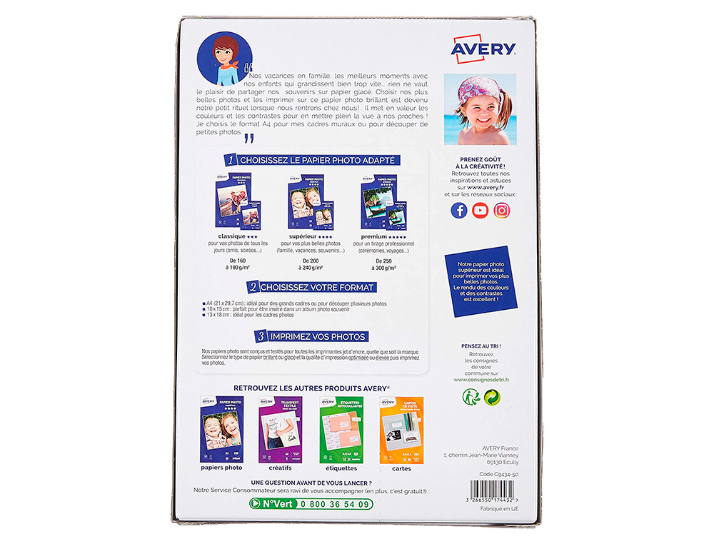 PAPIER PHOTO AVERY BRILLANT 200G 10X15 PAQUET DE 60       FEUILLES