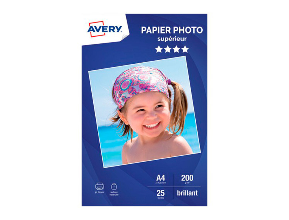 PAPIER PHOTO AVERY BRILLANT 200G A4 PAQUET DE 25 FEUILLES
