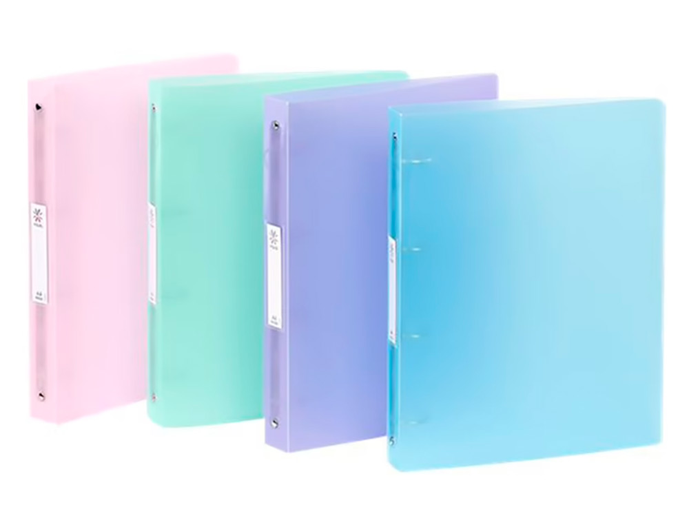 CLASSEUR A4 VIQUEL COUVERTURE SOUPLE DOS 4CM 4 ANNEAUX POLYPROPYLENE PROPYSOFT COLORIS ASSORTIS