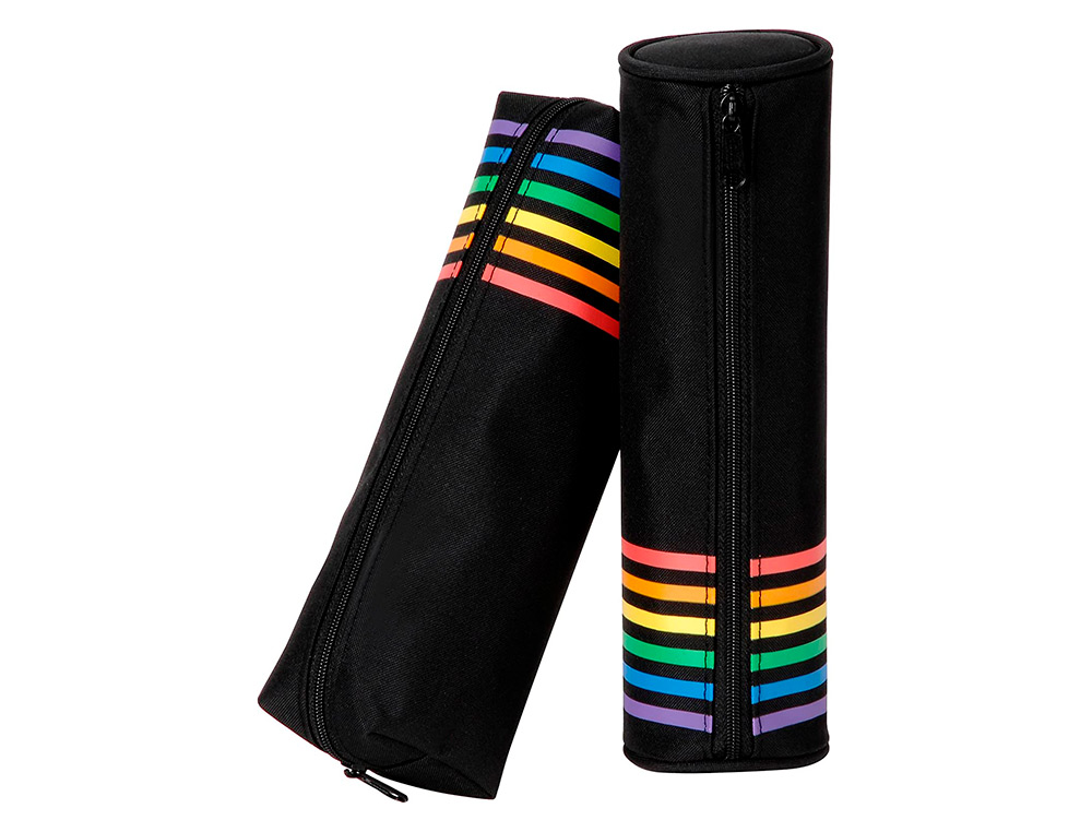 TROUSSE SCOLAIRE RAINBOW CLASS DIMENSIONS ROND 21X5,5CM DIMENSIONS RECTANGLE 21X4,5X6CM COLORIS NOIR