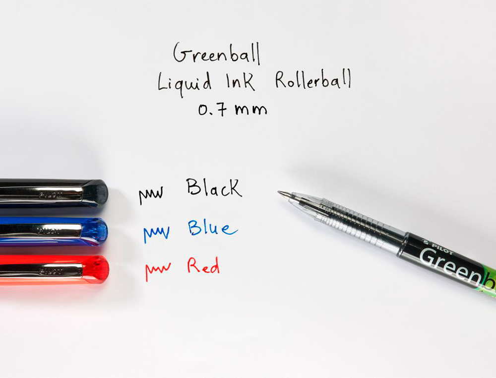 GREENBALL ROLLER ENCRE LIQUIDE 10 STYLOS + 10        RECHARGES POINTE MOYENNE NOIR