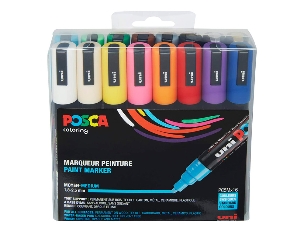 MARQUEURS PEINTURE POSCA POINTE CONIQUE MOYENNE ENCRE  INODORE COUVRANTE SET 16      UNITES ASSORTIES