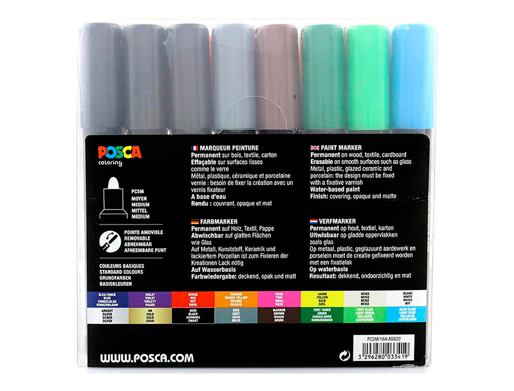 MARQUEURS PEINTURE POSCA POINTE CONIQUE MOYENNE ENCRE  INODORE COUVRANTE SET 16      UNITES ASSORTIES