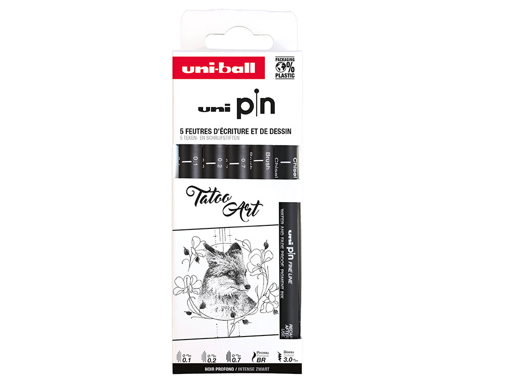 POCHETTE UNI-BALL 5 FEUTRES POINTE CALIBREE 0.1 CS3200 COLORIS NOIR