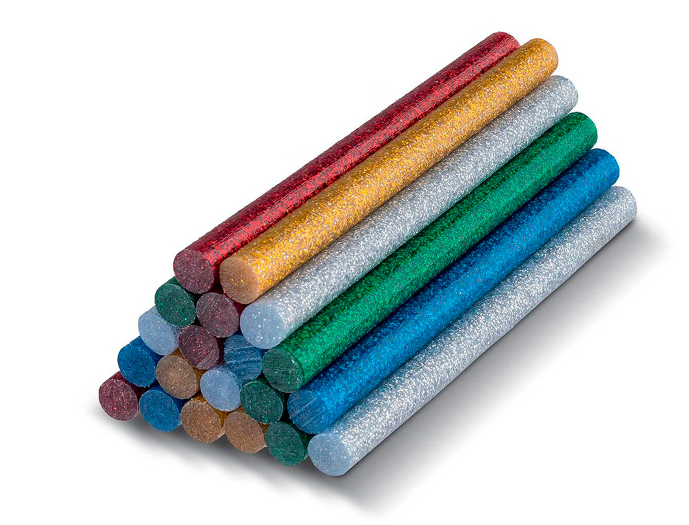 RECHARGE PISTOLET COLLE PAILLETEE CHAUD TOUT USAGE 5 COULEURS 7MMX10CM 100GR SACHET DE 25 UN