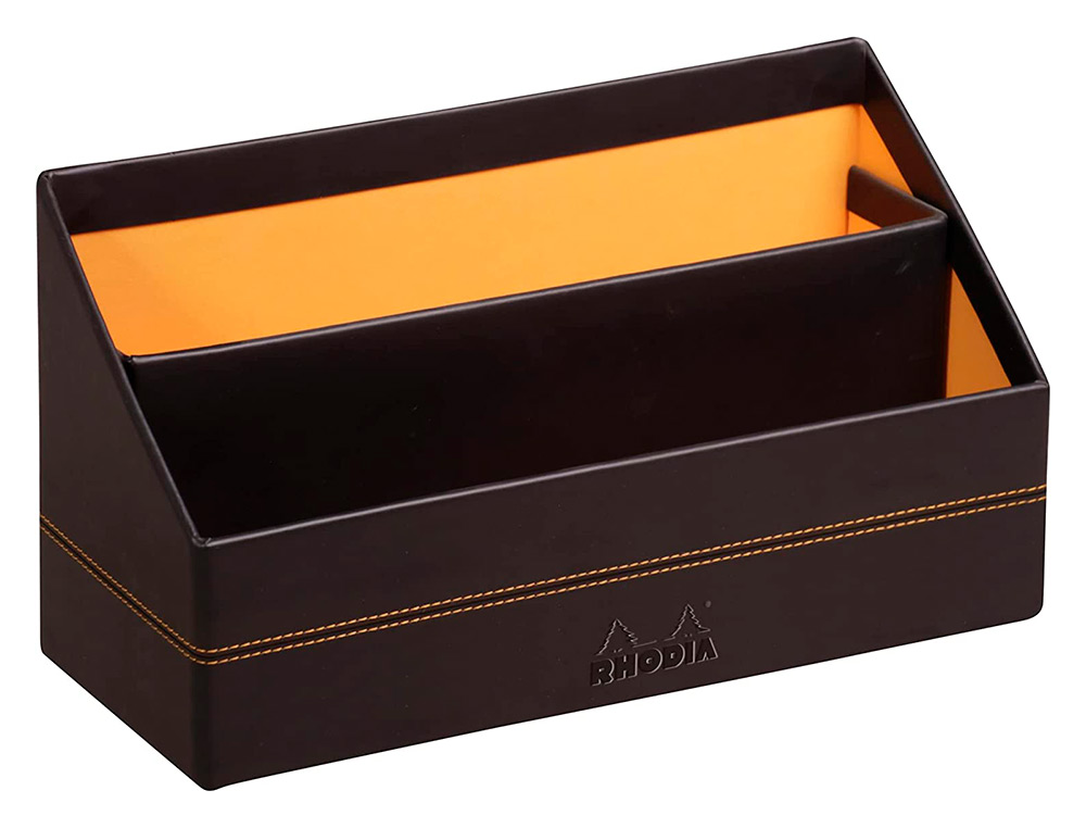 PORTE-COURRIER RHODIARAMA 2 COMPARTIMENTS EN SIMIL CUIR NOIR VELOUT 25X10X14CM