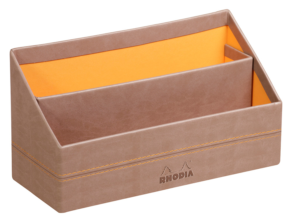PORTE-COURRIER RHODIARAMA 2 COMPARTIMENTS EN SIMIL CUIR   TAUPE VELOUT  25X10X14CM