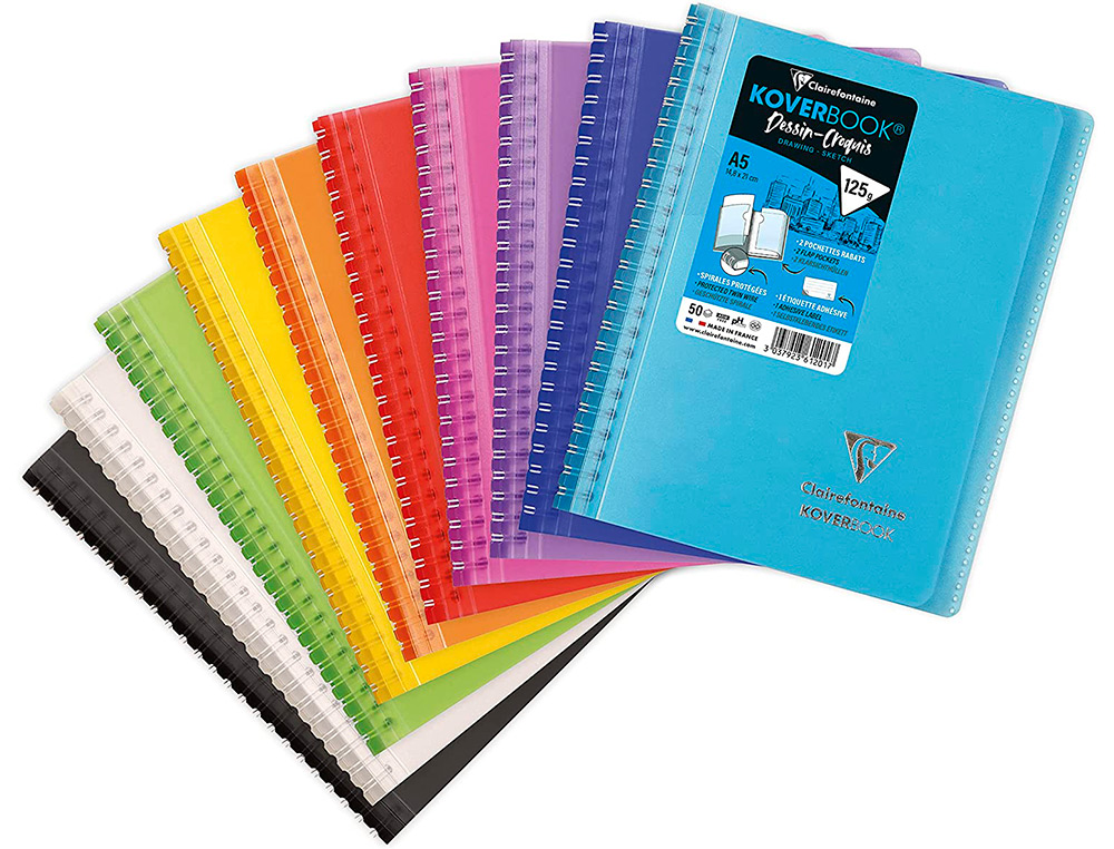 CARNET DE DESSIN KOVERBOOK A5 2 RABATS   POCHETTE COULEURS  ASSORTIES 14,8X21 CM BLANC    125 G 100 PAGES