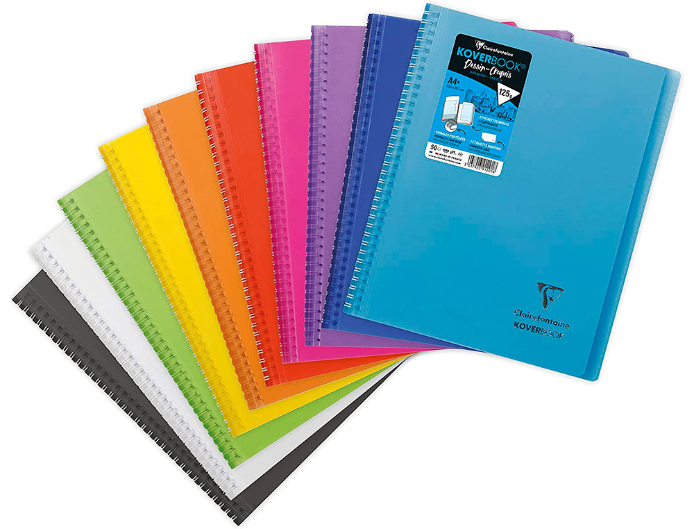CARNET DE DESSIN KOVERBOOK A4 2 RABATS POCHETTE COULEURS ASSORTIES 22,5X29,7 CM BLANC 125G 100 PAGES