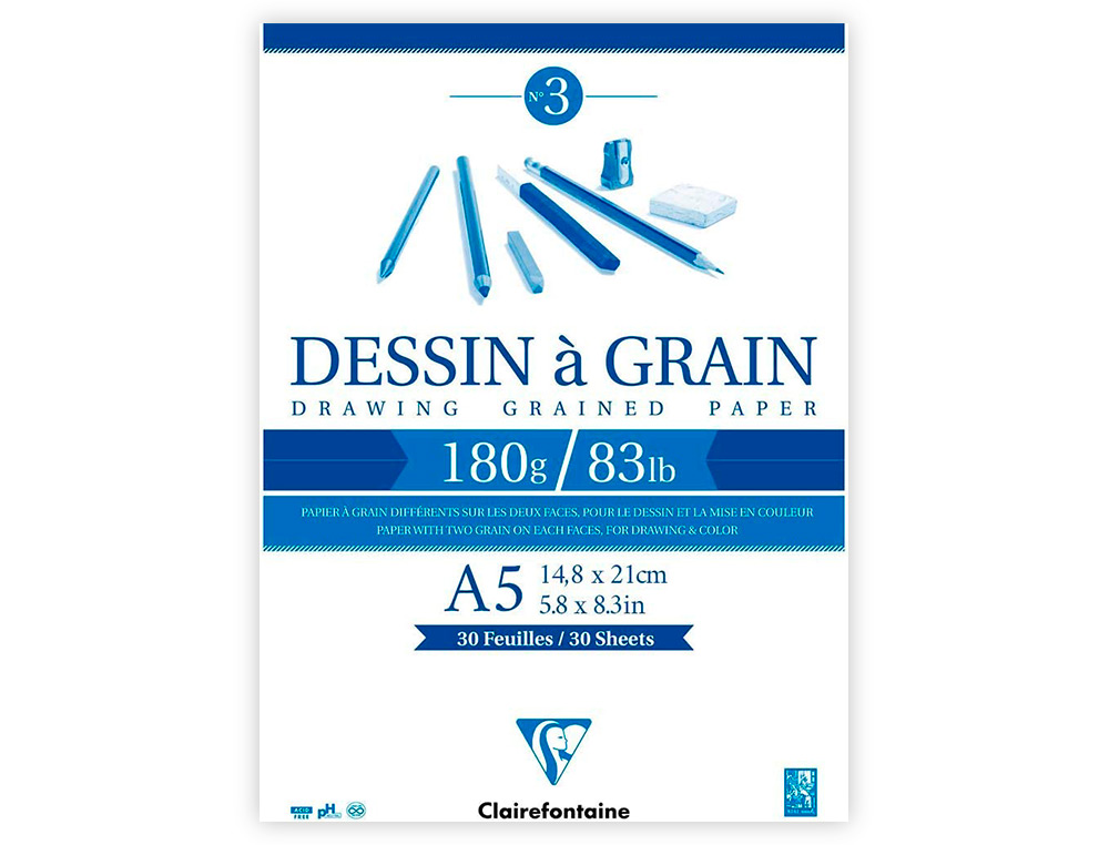 BLOC DESSIN GRAIN CLAIREFONTAINE A5 ENCOLL BLANC 14,8CMX21CM 180GR 30F