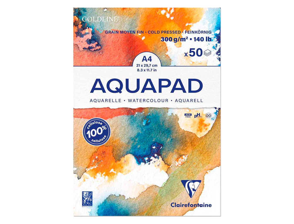 BLOC DE PAPIER DESSIN AQUARELLE GOLDLINE A4 300GR 50F