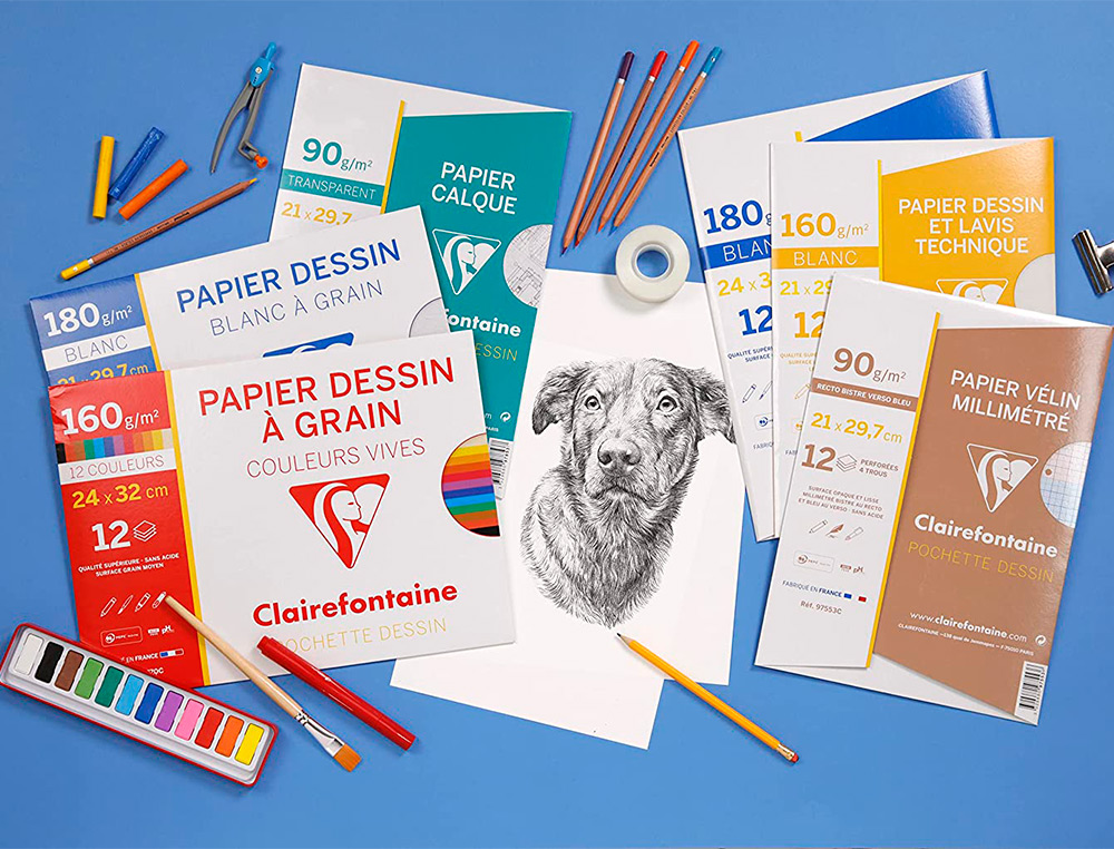 PAPIER DESSIN   GRAIN CLAIREFONTAINE A3 ASSORTIMENT VIF 160GR 8F